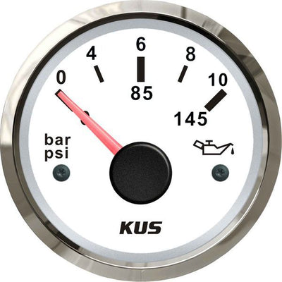 KUS Oil Pressure Gauge 10 Bar (Stainless Steel Bezel / White Dial)
