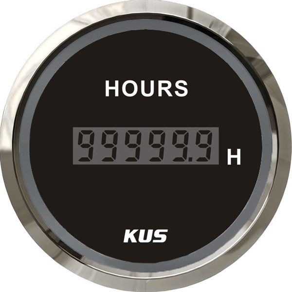 KUS Hourmeter Gauge 0-99,999hours (Stainless Steel Bezel / Black Dial)