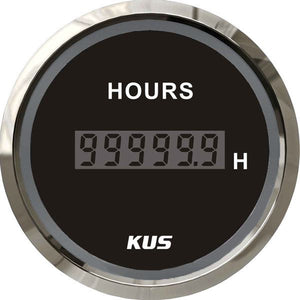 KUS Hourmeter Gauge 0-99,999hours (Stainless Steel Bezel / Black Dial)