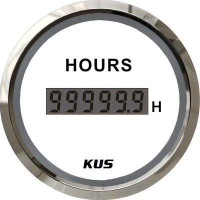 KUS Hourmeter Gauge 0-99,999hours (Stainless Steel Bezel / White Dial)