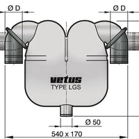 VETUS gas/water separator, 60mm rotating connections, 50mm drain (LGS6050)