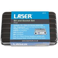 Laser Tools Socket and Bit Set 1/4" Drive (31-Piece)