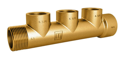 VETUS Manifold, bronze, with G 1 male/female thread, and 3 x G 3/4 female thread