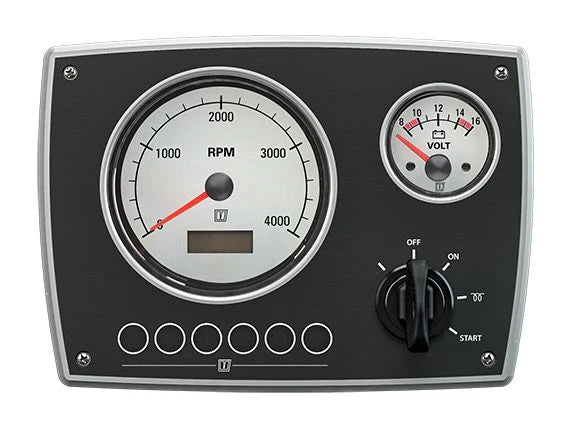 VETUS Stylish aluminium engine panel, with white gauges, 12V, (0-4,000rpm).