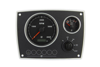 VETUS Aluminium engine panel, second generation 12V, 2 black instruments (0-4,000rpm)