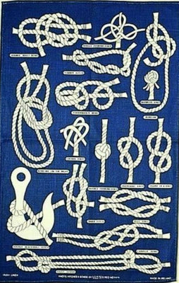 NAUTICAL KNOTS GALLEY CLOTH TEA TOWEL 100% cotton Navy & White