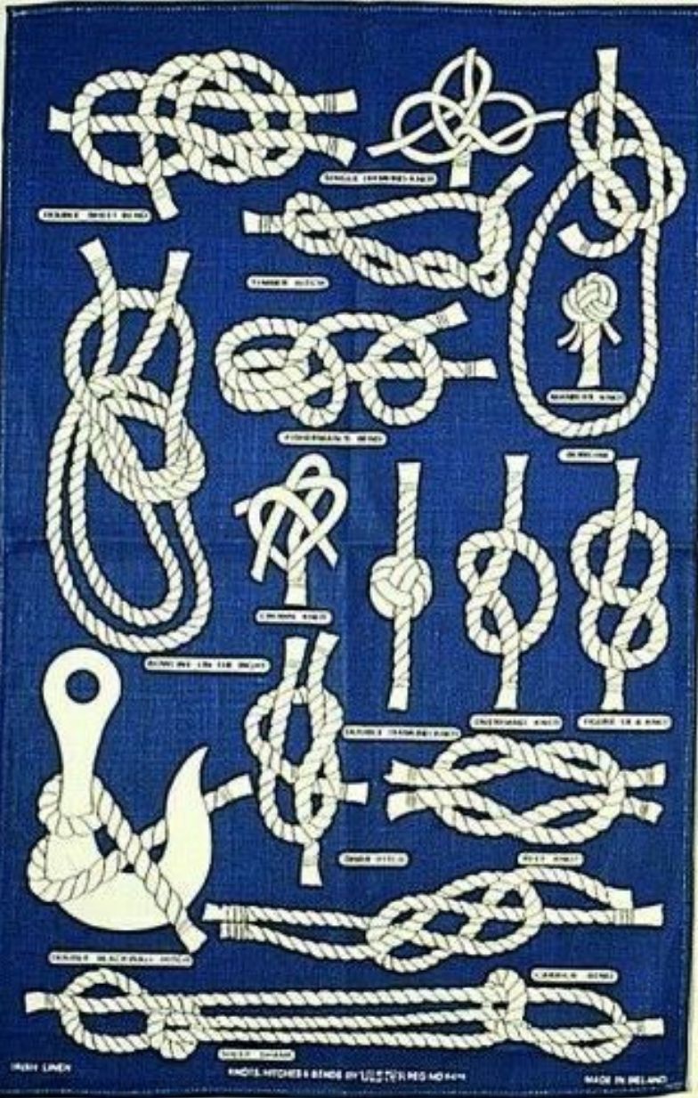 NAUTICAL KNOTS GALLEY CLOTH TEA TOWEL 100% cotton Navy & White