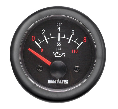VETUS oil pressure gauge, black, 12V, cut-out size 52mm
