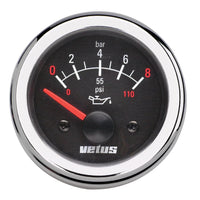 VETUS oil pressure gauge, black, 12V, cut-out size 52mm (OIL12B)