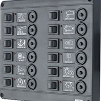 VETUS switch panel type P12 with 12 circuit breakers, 24 Volt