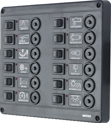 VETUS switch panel type P12 with 12 circuit breakers, 24 Volt