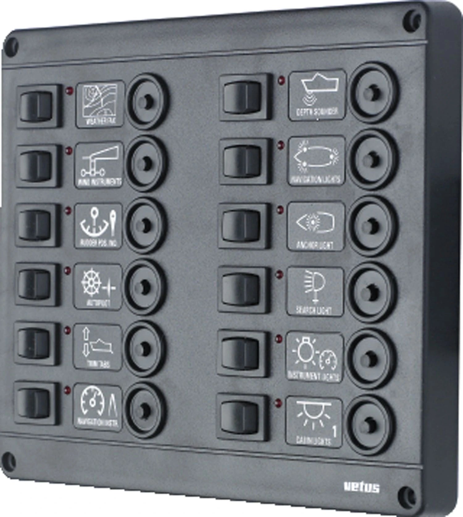 VETUS switch panel type P12 with 12 circuit breakers, 24 Volt