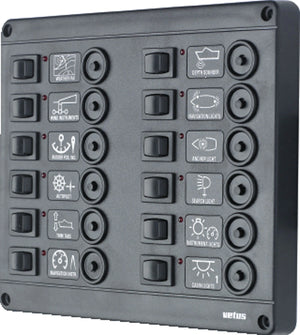 VETUS switch panel type P12 with 12 circuit breakers, 24 Volt
