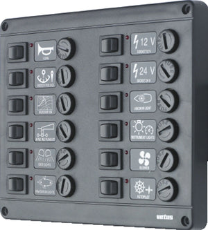 VETUS switch panel type P12 with 12 fuses, 24 Volt
