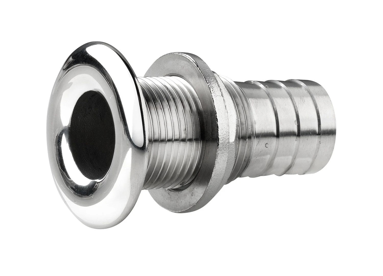 VETUS Thru-hull, stainless steel, rounded flange, polished finish, G3/4'', with hose connection Ø 23 mm