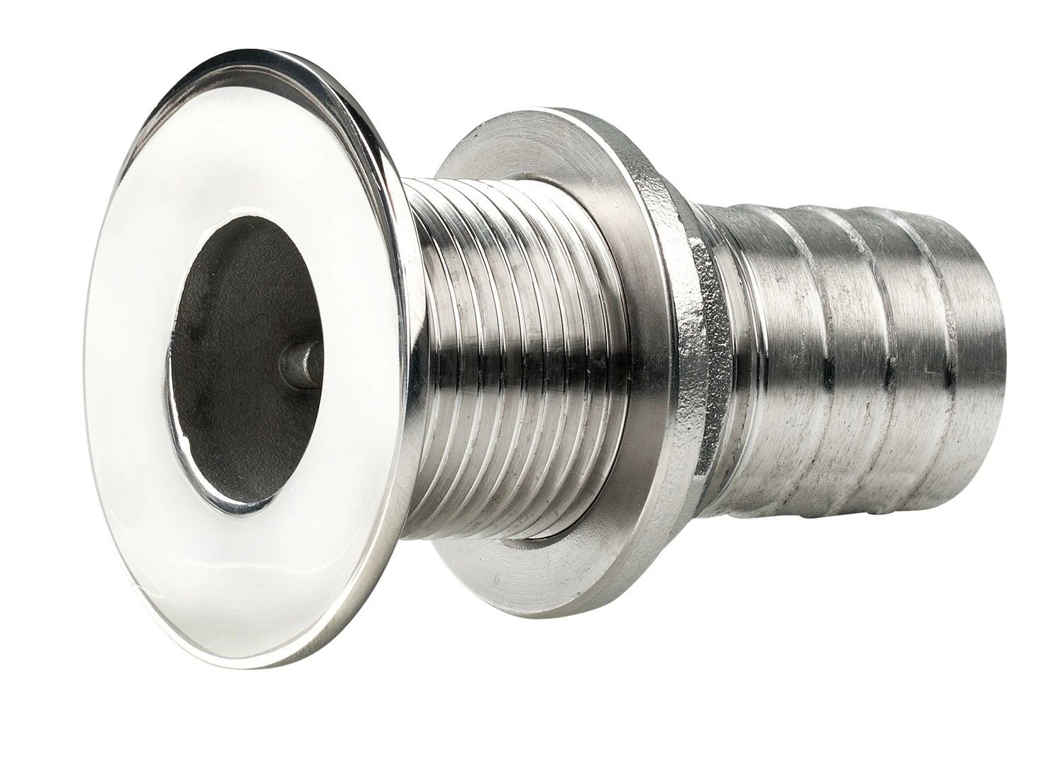 VETUS Thru-hull, stainless steel, flush flange, polished finish, G3/8'', with hose connection Ø 15 mm