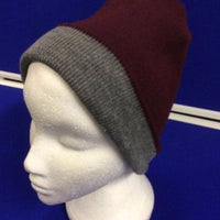 Reversible Beanie Hat Double Lined - 4 Designs in One - Burgundy (RED) /Grey/White/Black Striped one side