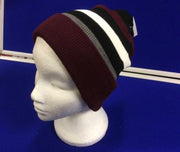 Reversible Beanie Hat Double Lined - 4 Designs in One - Burgundy (RED) /Grey/White/Black Striped one side