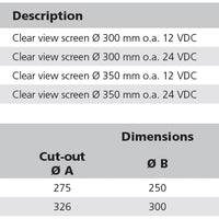 VETUS clear view screen, 300 mm, 12 V (SLR30012)