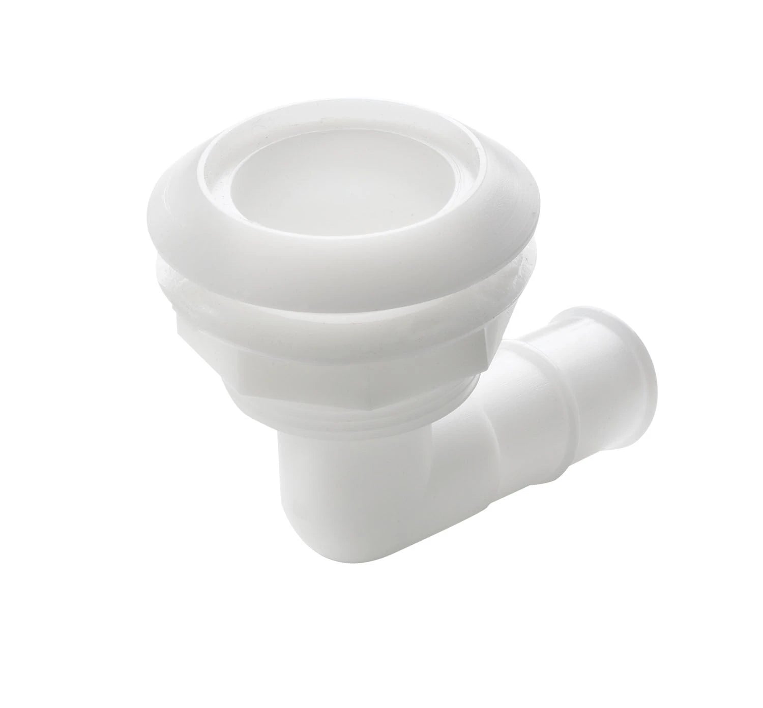 VETUS Thru-hull, 90 degree angled with high flange, Delrin, for hose Ø 28 mm (1 1/8")