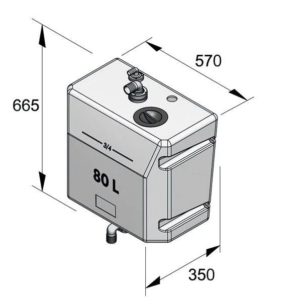 VETUS Bulkhead mounted waste water tank, 80lt