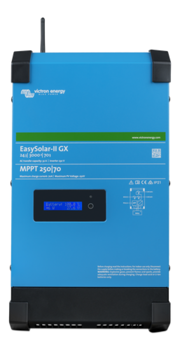 Victron EasySolar-II GX - 24v 3000vA 70A charger - 230vAC - 32A AC transfer Relay with a 250/70 MPPT