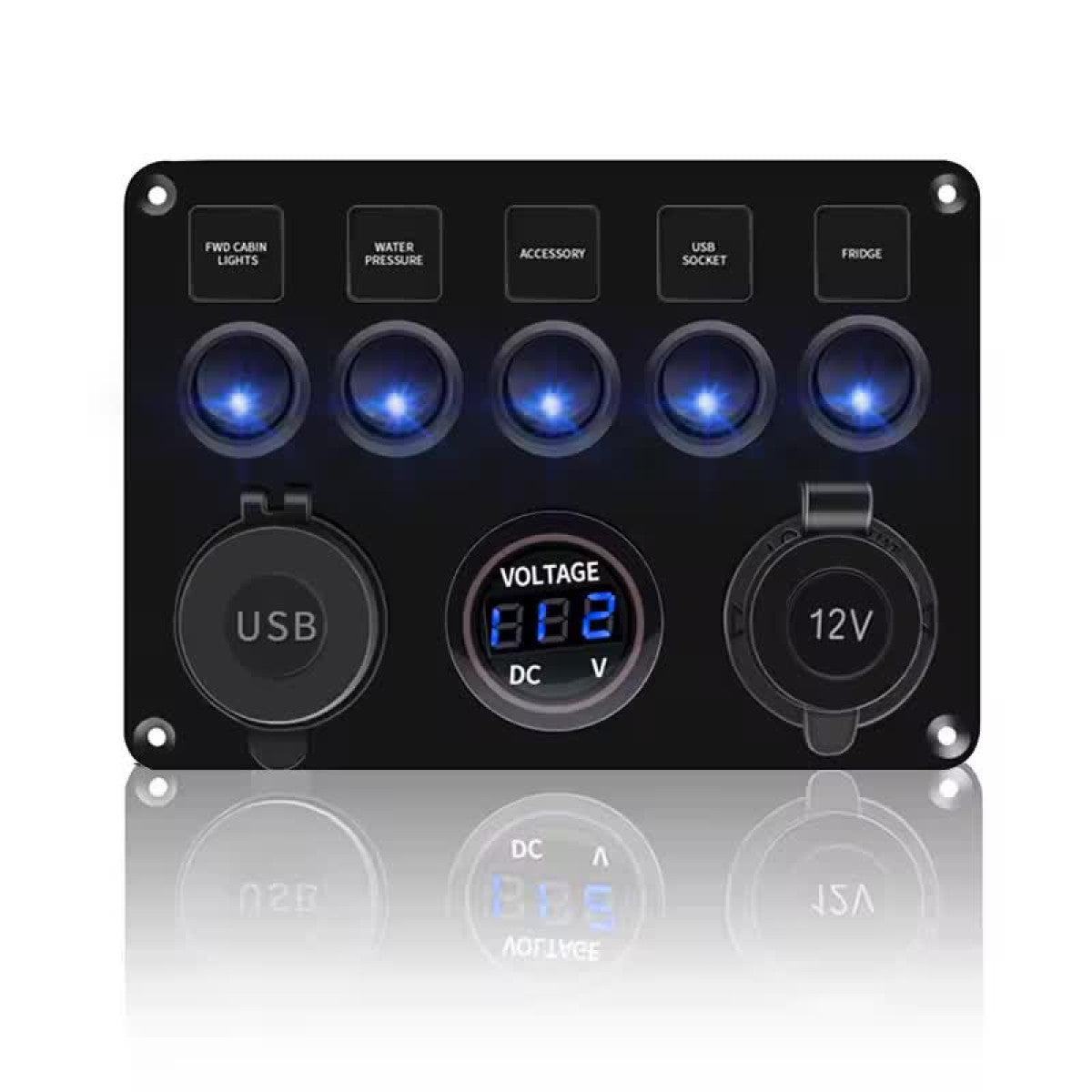 5 Gang Switch Panel with LED indication and rocker switches 12v/24v