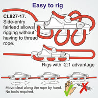 Clamcleat CL827-17 - Aero Base with Side Entry Cleat (Starboard) for ropes 4-6mm