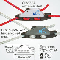 Clamcleat CL827-36 - Aero Base with CL236 Roller Fairlead Cleat for ropes 4-6mm