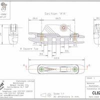 Clamcleat CL827-36 - Aero Base with CL236 Roller Fairlead Cleat for ropes 4-6mm