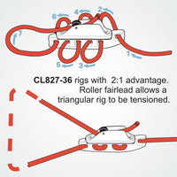 Clamcleat CL827-36 - Aero Base with CL236 Roller Fairlead Cleat for ropes 4-6mm