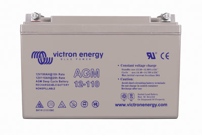 Victron 12V AGM deep cycle battery - 100 ah @ C10, 110 ah @ C20 - M8 insert style terminal