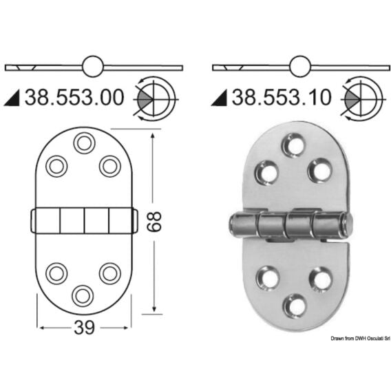 Hinge w/central pin 76x38 mm 38.553.10