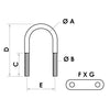 U-bolt AISI316 105mm w/two plates 50x15 mm