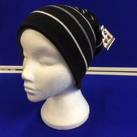 Reversible Beanie Hat Double Lined - 4 Designs in One - Black/Grey/Light Grey Stripe