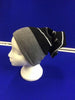 Reversible Beanie Hat Double Lined - 4 Designs in One - Black/Grey/Light Grey Stripe