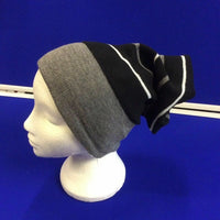Reversible Beanie Hat Double Lined - 4 Designs in One - Black/Grey/Light Grey Stripe