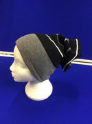 Reversible Beanie Hat Double Lined - 4 Designs in One - Black/Grey/Light Grey Stripe