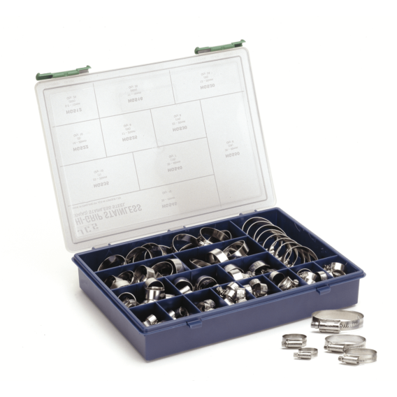 Hi-Grip SS Assorted Workshop Box Kit +76 mixed Hose Clips (12mm-50mm sizes) HGSAB2