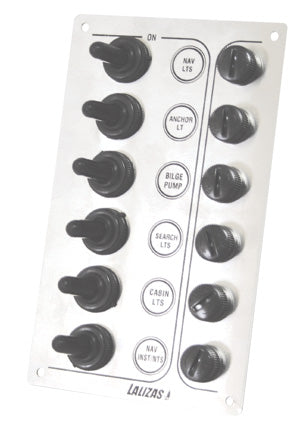 Switch Panel ''SP6 “Economy”, 6 waterproof switches, Inox, 12/24V, 100x165mm by Lalizas