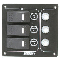 Switch Panel ''SP3 Offshore'',3 waterproof switches w/ bulb /3 Reset fuses,Inox,12V,115x110mm, Blacκ by Lalizas
