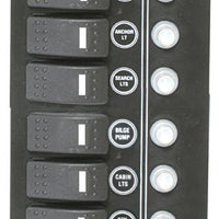 Switch Panel ''SP6 Offshore'',6waterproof switchesw/ bulb and 6 Reset fuses, Inox,12V,115x194mm,Black by Lalizas