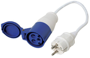 Cord Set w/ female plug 16A & Schuko Connector 16A, 220-240V, 30cm cable, blue by Lalizas