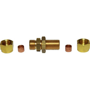 AG Brass Compression Bulkhead Coupling (1/4" OD / 3/8" Bulkhead) 1043L6