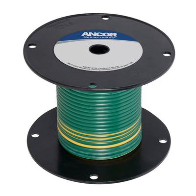 Ancor Tinned Copper Wire, 10 AWG (5mm²), Green w/ Yellow Stripe - 25ft