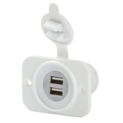 Dual USB Charger Receptacle 12-24V, White, OEM