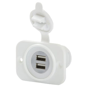 Dual USB Charger Receptacle 12-24V, White, OEM