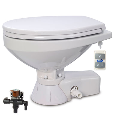 QUIET FLUSH ELECTRIC TOILET Fresh water flush models, Regular bowl size, 24 volt dc with Soft Close seat and cover - Jabsco 37045-4194