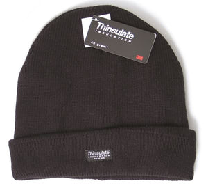 Knitted Thinsulate Lined Ski Type Hat Black -12 Pack