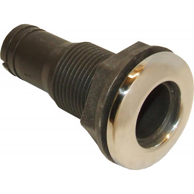 Seaflow Plastic Skin Fitting with Stainless Steel Cap (25mm Hose Tail)  403724 - ChasNewensMarine